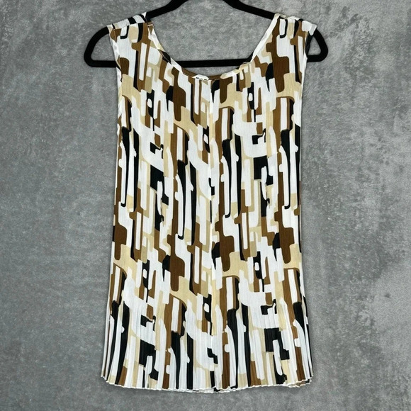 Essentials By Milano 2X Tank Top Shirt Brown Abstract Sleeveless Scoop Neck - Picture 4 of 5